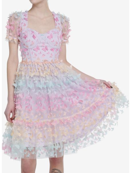 Dresses Sweet Society Pastel Butterfly Mesh Puff Sleeve Dress Girls