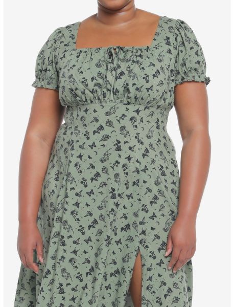 Dresses Girls Green Butterfly Mushroom Empire Midi Dress Plus Size