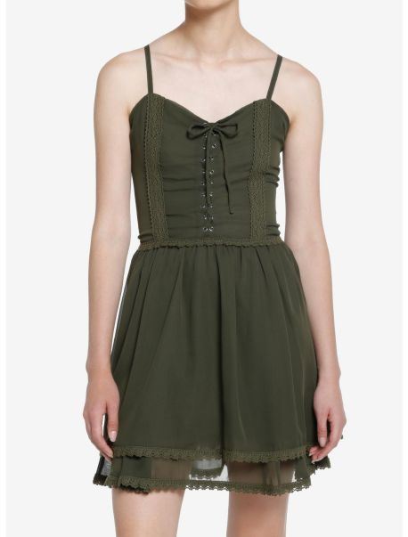 Girls Dresses Thorn & Fable Olive Green Corset Lace-Up Sweetheart Cami Dress
