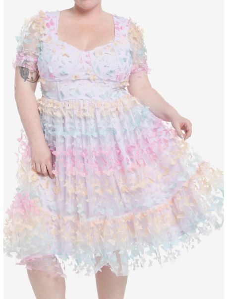 Sweet Society Pastel Butterfly Mesh Puff Sleeve Dress Plus Size Girls Dresses