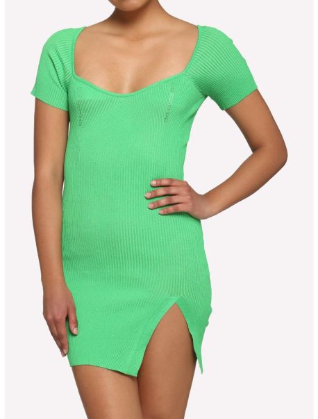Dresses Girls Neon Green Ribbed Mini Sweater Dress