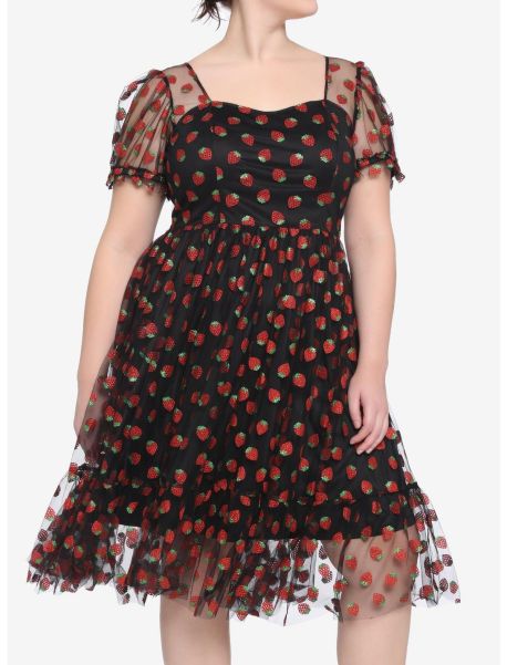Girls Strawberry Glitter Mesh Dress Plus Size Dresses