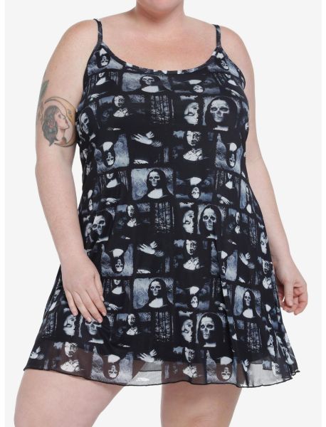 Social Collision Zombie Mona Lisa Mesh Mini Dress Plus Size Dresses Girls