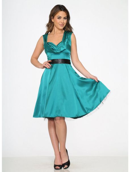 Teal Green Satin Swing Dress Girls Dresses