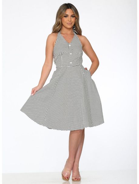 Dresses Girls White Black Gingham Halter Dress