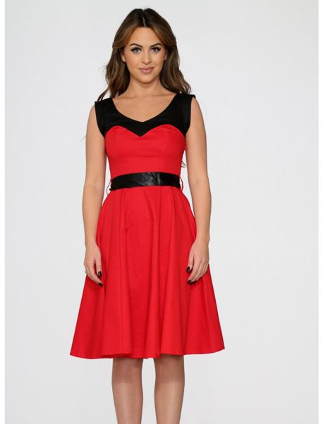 Girls Dresses Retro Red Black Swing Dress
