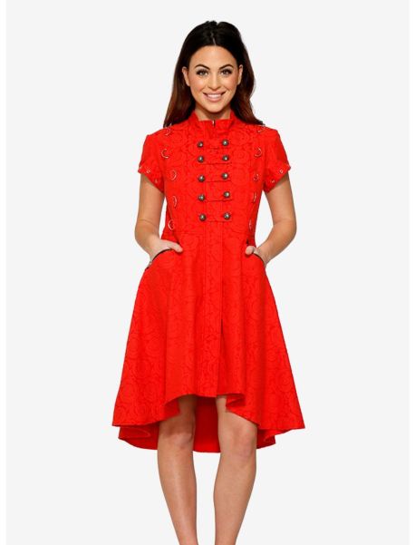 Girls Red Jacquard Hi Lo Dress Dresses