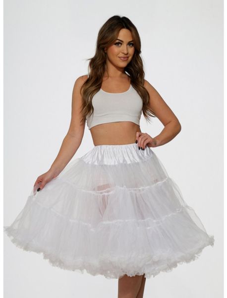White Knee Length Ruffle Edge Petticoat Girls Dresses