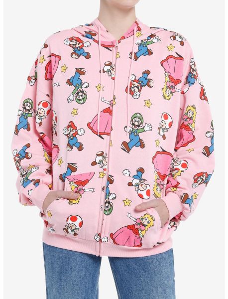 Girls Hoodies Super Mario Bros. Characters Allover Print Girls Hoodie