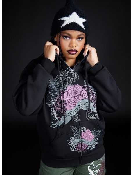 Hoodies Social Collision Winged Rose Girls Oversized Hoodie Girls