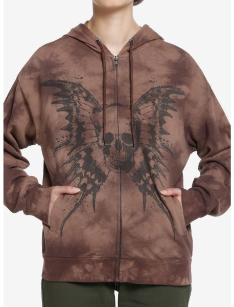 Thorn & Fable Butterfly Skull Brown Wash Girls Oversized Hoodie Girls Hoodies