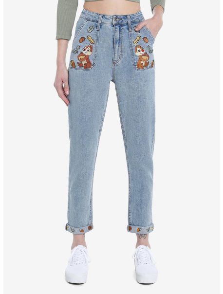 Jeans Girls Disney Chip 'N' Dale Embroidered Mom Jeans
