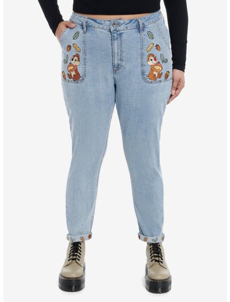 Disney Chip 'N' Dale Embroidered Mom Jeans Plus Size Girls Jeans