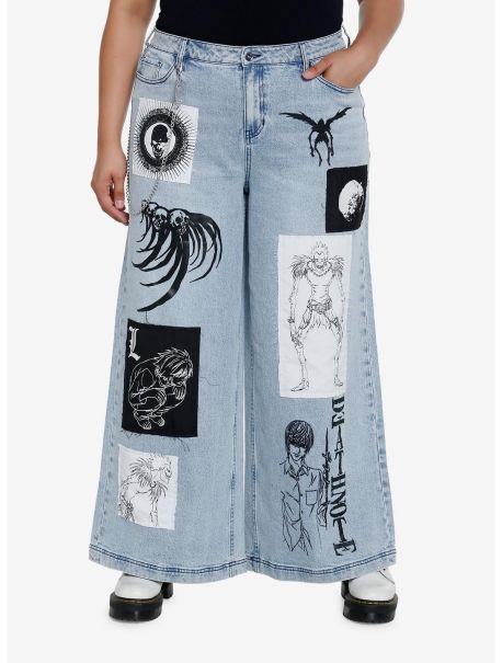Jeans Death Note Patch Chain Wide Leg Jeans Plus Size Girls