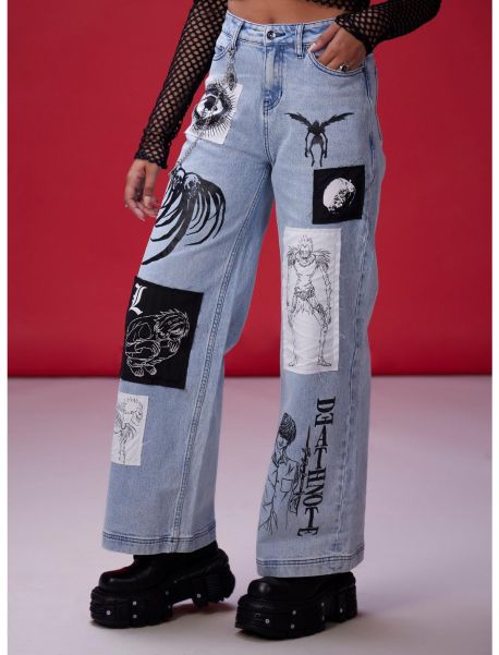 Jeans Girls Death Note Patch Chain Wide Leg Jeans