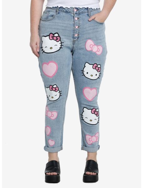 Jeans Girls Hello Kitty Hearts Mom Jeans Plus Size