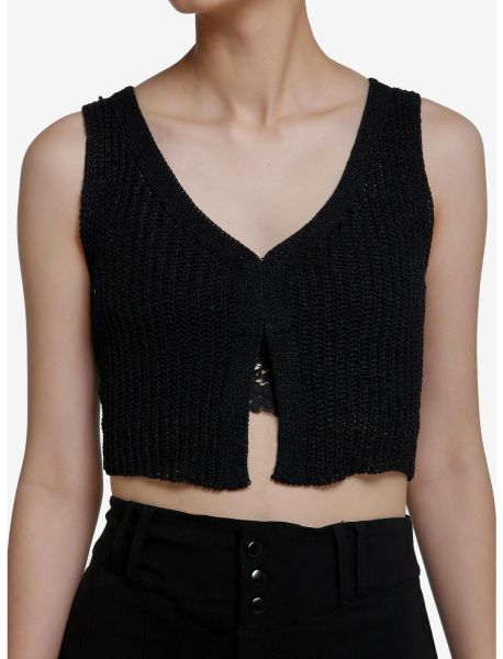 Black Knit Girls Crop Vest Girls Long Sleeves