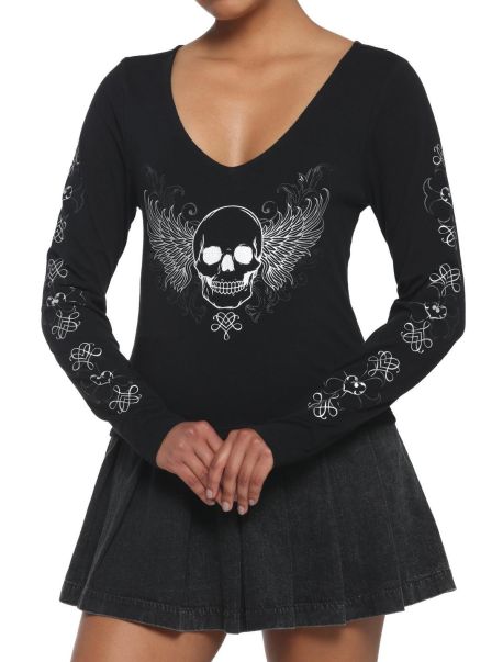 Girls Winged Skull Crop Girls Long-Sleeve T-Shirt Long Sleeves