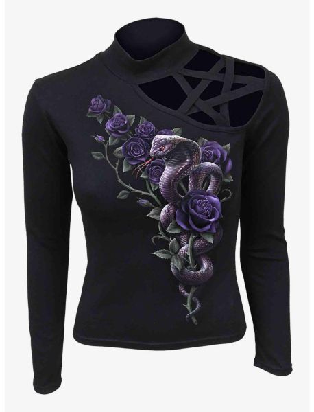 Cobra Roses Pentagram Shoulder Longsleeve Top Long Sleeves Girls