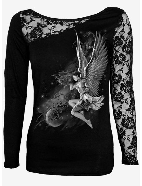 Long Sleeves Lucid Dreams Lace One Shoulder Black Top Girls