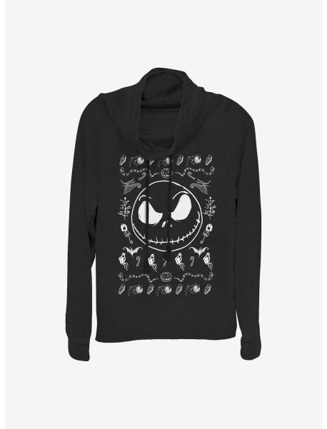 Girls Long Sleeves The Nightmare Before Christmas Jack Spooky Sweater Cowlneck Long-Sleeve Girls Top