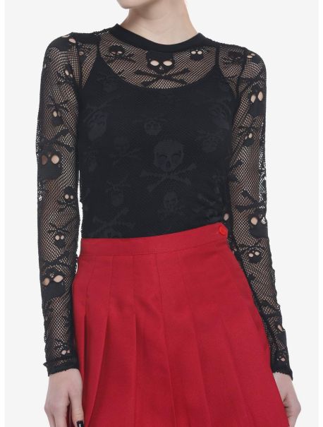 Skull & Crossbones Mesh Girls Long-Sleeve Top Girls Long Sleeves