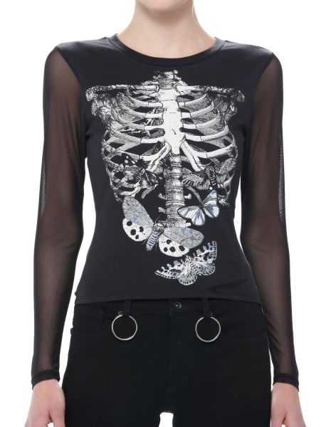 Social Collision Moth Rib Cage Mesh Girls Long-Sleeve T-Shirt Long Sleeves Girls