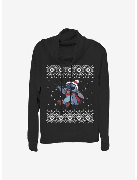 Long Sleeves Girls Disney Lilo & Stitch Stitch Christmas Front Cowlneck Long-Sleeve Girls Top