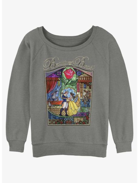 Disney Beauty And The Beast Story Stained Glass Girls Slouchy Sweatshirt Long Sleeves Girls