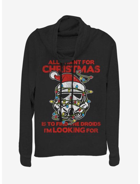 Girls Long Sleeves Star Wars Santa Storm Trooper Christmas Lights Cowl Neck Long-Sleeve Girls Top