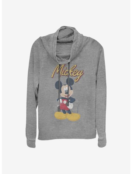 Girls Long Sleeves Disney Mickey Mouse Classic Pose Cowlneck Long-Sleeve Girls Top