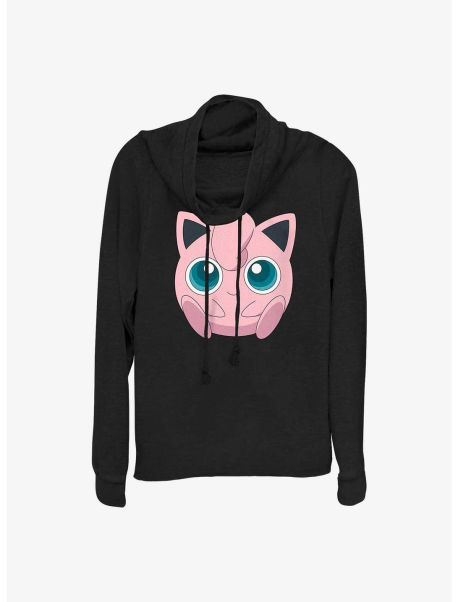 Girls Long Sleeves Pokemon Jigglypuff Face Cowl Neck Long-Sleeve Top