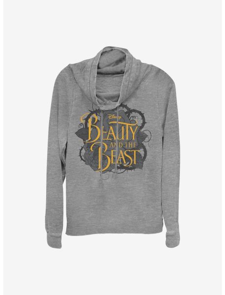 Girls Long Sleeves Disney Beauty And The Beast Live Action Logo Thorns Dark Cowlneck Long-Sleeve Girls Top