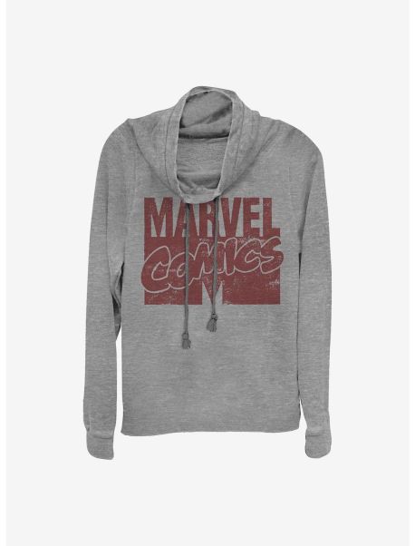 Long Sleeves Marvel Logo Distressed Cowlneck Long-Sleeve Girls Top Girls