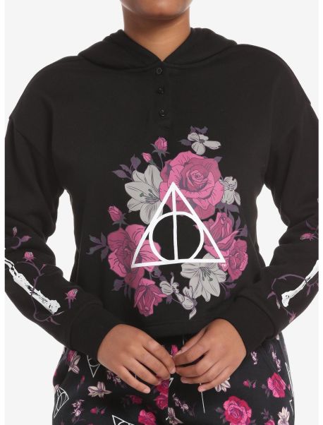 Loungewear Girls Harry Potter Deathly Hallows Floral Girls Crop Hoodie