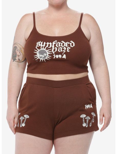 Sunfaded Haze Mushroom Girls Crop Cami Plus Size Loungewear Girls