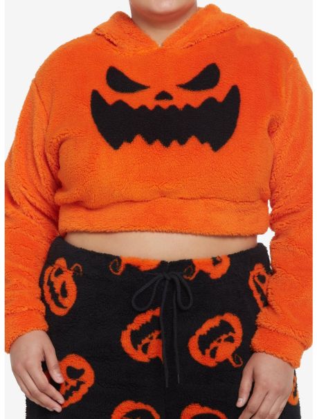 Loungewear Orange Pumpkin Girls Fuzzy Crop Hoodie Plus Size Girls