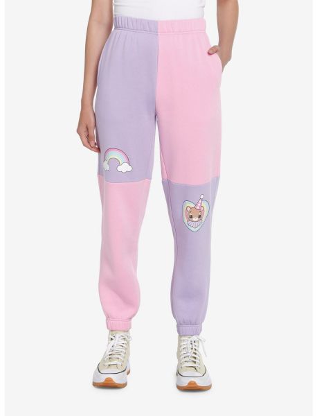 Girls Pastel Clown Bear Color-Block Girls Jogger Sweatpants Loungewear