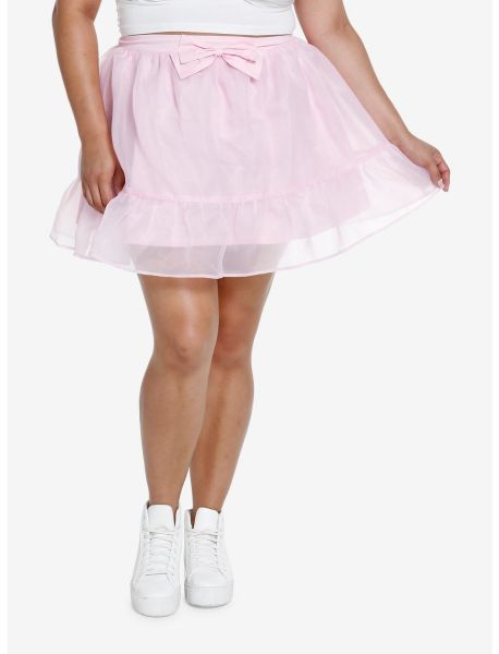 Skirts Girls Sweet Society Pink Organza Bow Mini Skirt Plus Size