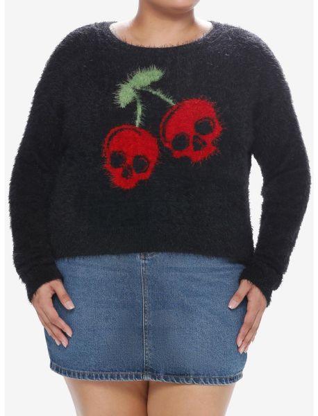 Social Collision Skull Cherry Girls Fuzzy Sweater Plus Size Girls Sweaters