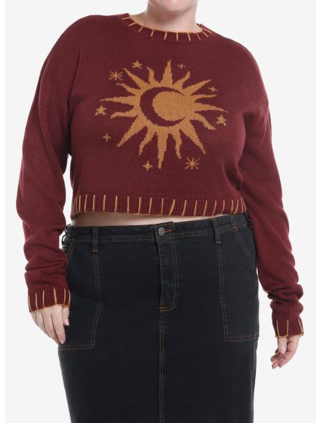 Cosmic Aura Gold Sun & Moon Crop Girls Sweater Plus Size Sweaters Girls