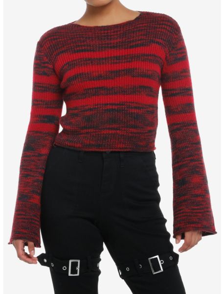 Social Collision Black & Red Stripe Girls Crop Sweater Sweaters Girls
