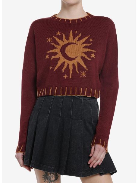 Sweaters Cosmic Aura Gold Sun & Moon Girls Crop Sweater Girls