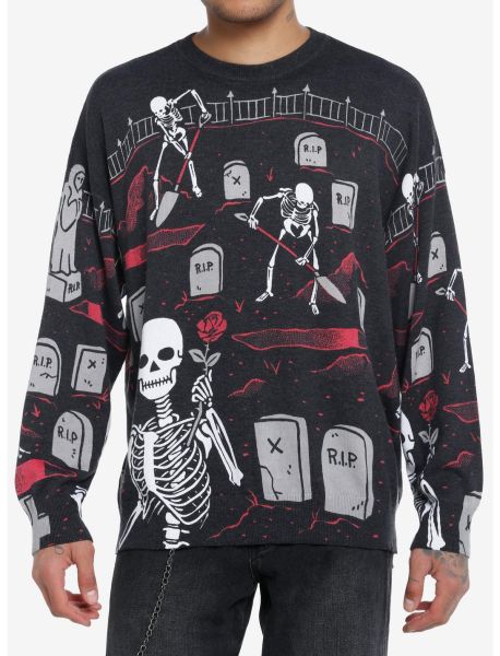 Social Collision Skeletons Digging Graves Sweater Girls Sweaters