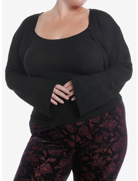 Sweaters Girls Black Waffle Knit Girls Shrug Plus Size