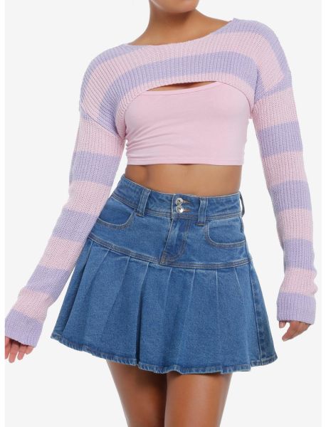 Girls Pink & Lilac Bolero Girls Crop Shrug Sweaters