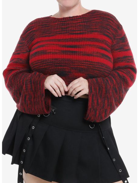 Sweaters Girls Social Collision Black & Red Stripe Girls Crop Sweater Plus Size