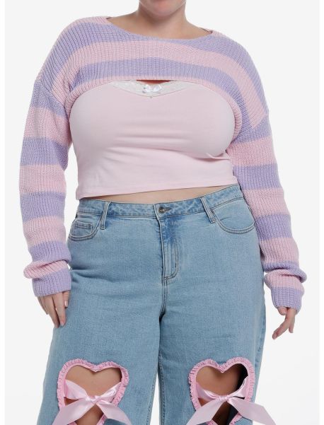 Girls Sweaters Pink & Lilac Bolero Girls Crop Shrug Plus Size