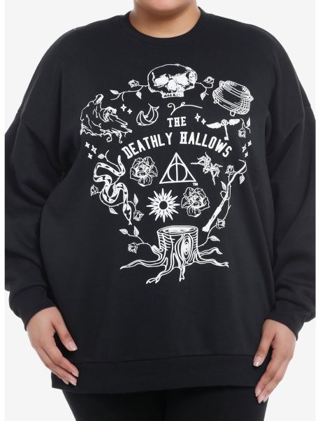 Harry Potter Deathly Hallows Puffed Ink Girls Oversized Sweatshirt Plus Size Girls Sweaters
