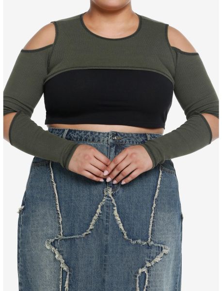 Sweaters Olive Cold Shoulder Cutout Girls Crop Shrug Plus Size Girls